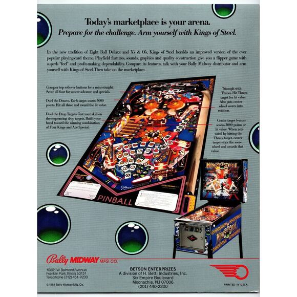 KINGS Of STEEL Pinball Machine FLYER Original Retro Promo Game Artwork 1984 - Picture 2 of 2
